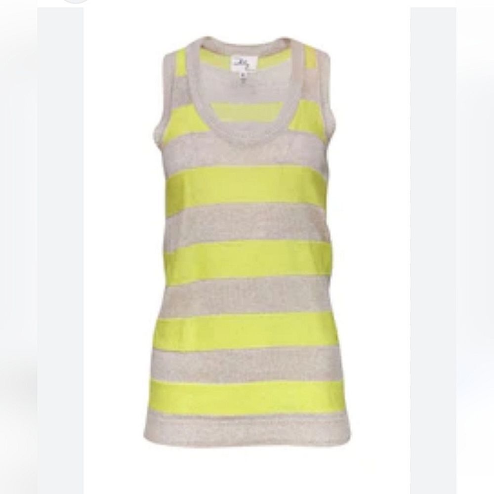 NWOT Milly New York Beige Tan Yellow Striped Linen Knit Sleeveless Top Blouse S